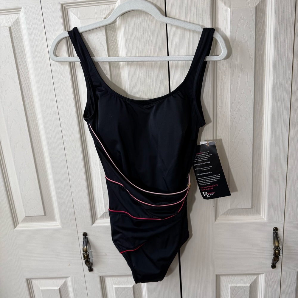 Roxanne Black Draped Sash Mallot Swimsuit Black Pink Women’s Size 10/34C